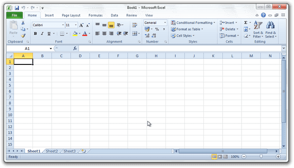 Microsoft Excel 2010 running on Windows 7