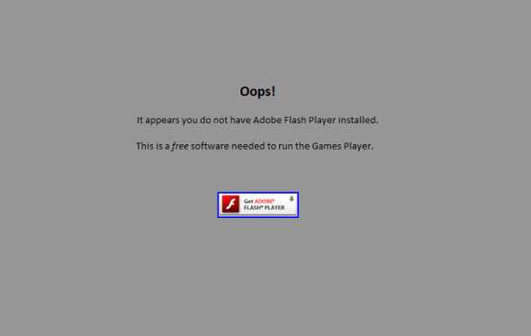 Browser page warning about Adobe Flash Player not being installed