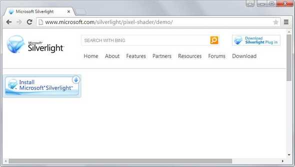 Microsoft Silverlight page with an installation button